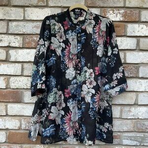 Papillon Sheer Floral Button-Up Blouse Tunic